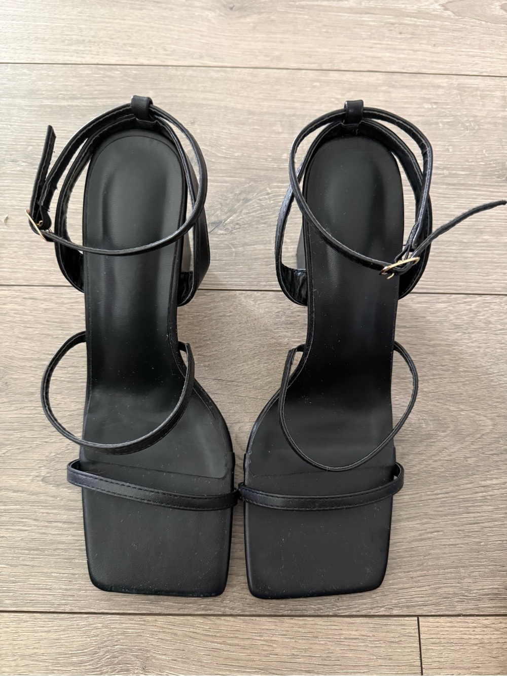 Black Square chunky heel strappy sandal
